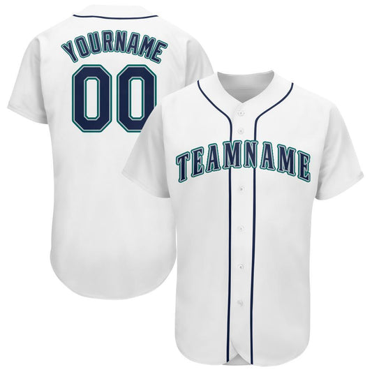 Custom White Navy-Teal Baseball Jersey - Sky-Custom
