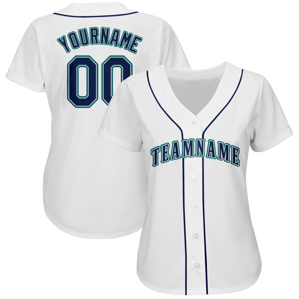 Custom White Navy-Teal Baseball Jersey - Sky-Custom