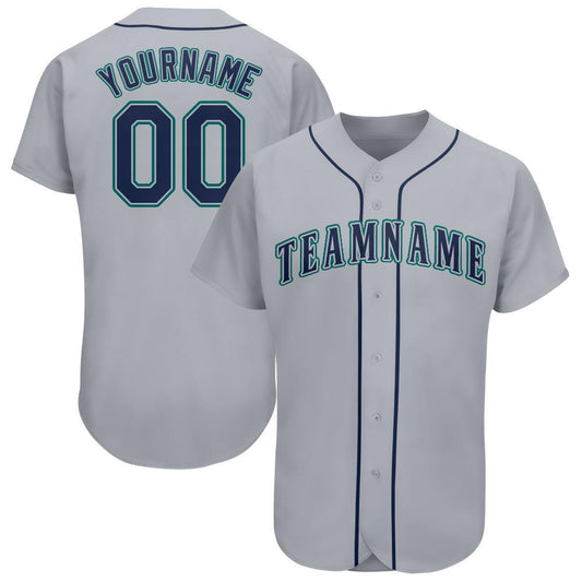 Custom Gray Navy-Teal Baseball Jersey - Sky-Custom