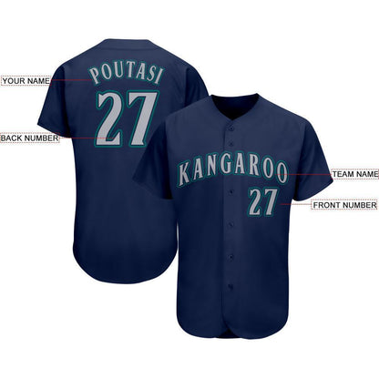 Custom Navy Gray-Teal Baseball Jersey - Sky-Custom