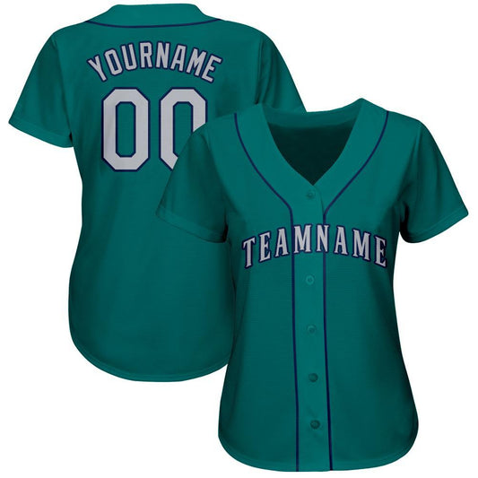 Custom Teal Gray-Navy Baseball Jersey - Sky-Custom