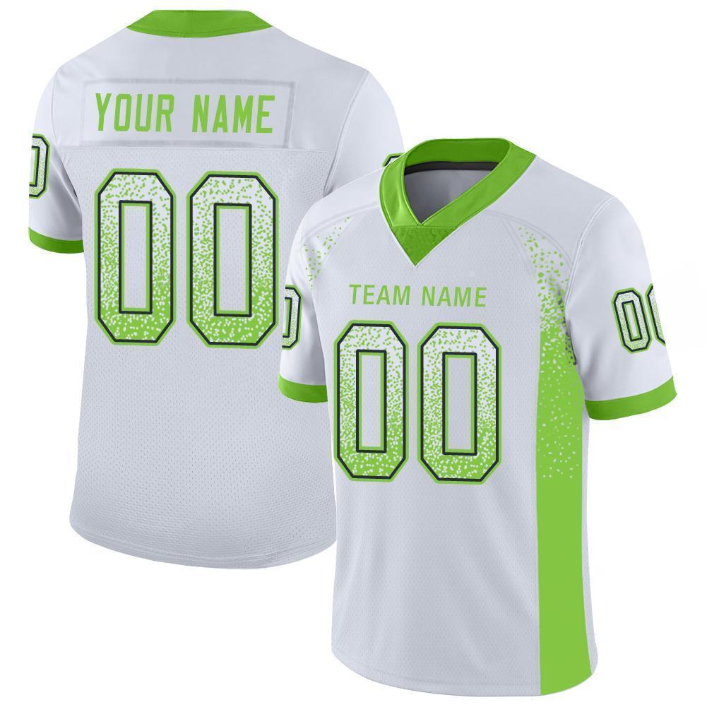 Custom White Neon Green-Navy Mesh Drift Fashion Football Jersey - Sky-Custom
