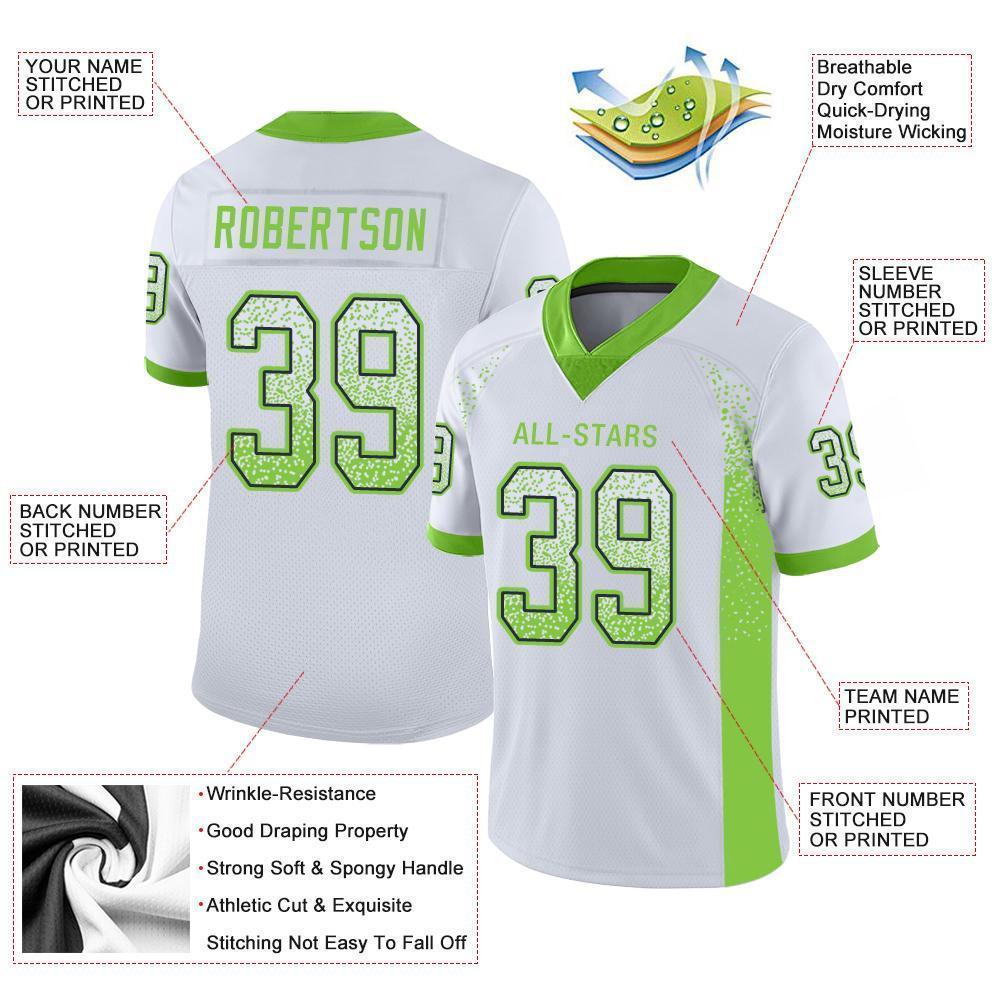 Custom White Neon Green-Navy Mesh Drift Fashion Football Jersey - Sky-Custom