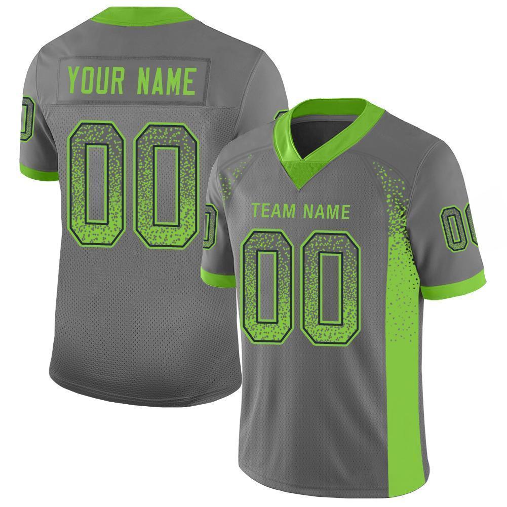 Custom Gray Neon Green-Navy Mesh Drift Fashion Football Jersey - Sky-Custom