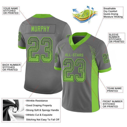 Custom Gray Neon Green-Navy Mesh Drift Fashion Football Jersey - Sky-Custom