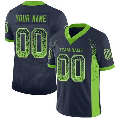 Custom Navy Neon Green-Gray Mesh Drift Fashion Football Jersey - Sky-Custom
