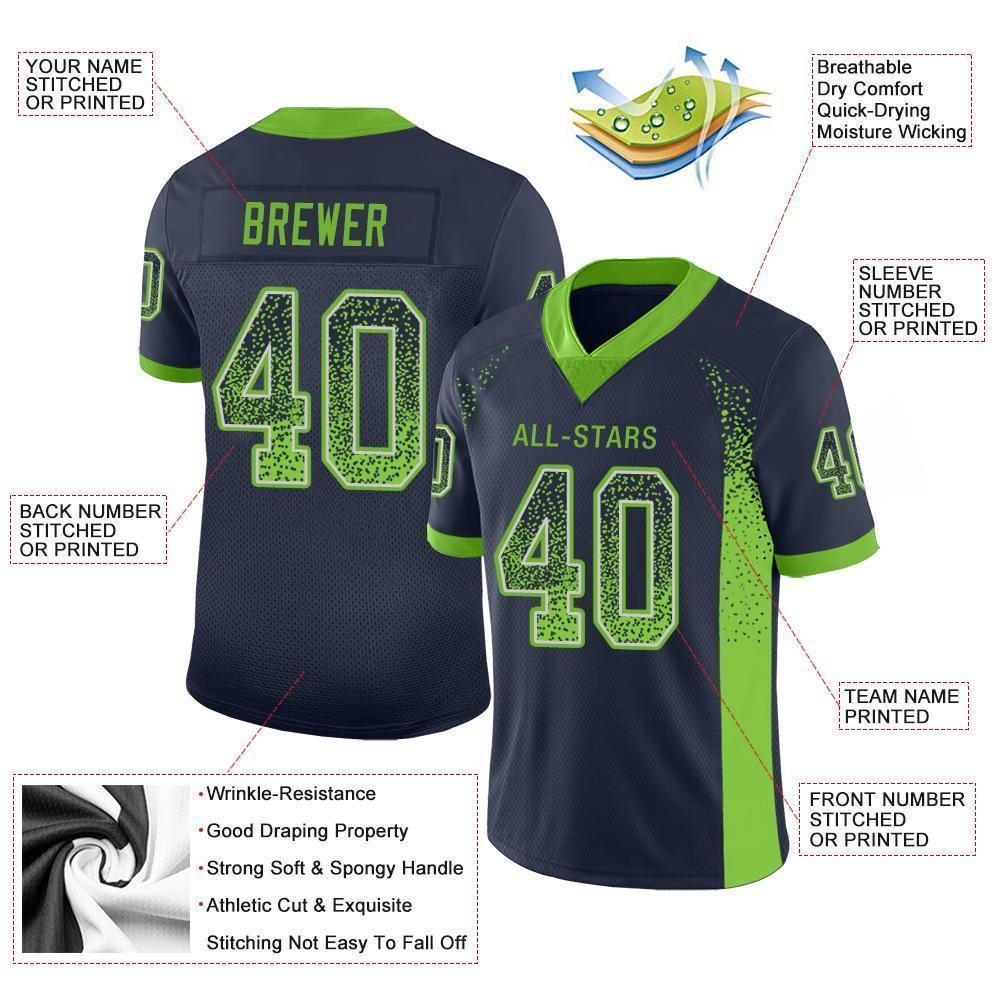 Custom Navy Neon Green-Gray Mesh Drift Fashion Football Jersey - Sky-Custom
