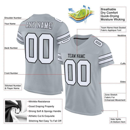 Custom Silver White-Black Mesh Authentic Football Jersey - Sky-Custom