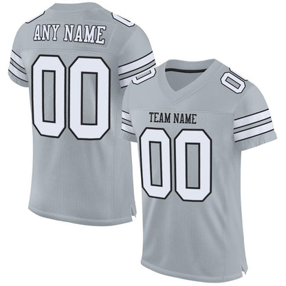 Custom Silver White-Black Mesh Authentic Football Jersey - Sky-Custom