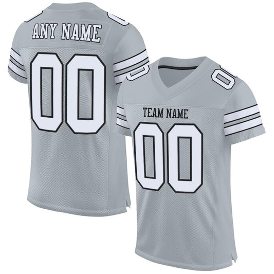 Custom Silver White-Black Mesh Authentic Football Jersey - Sky-Custom