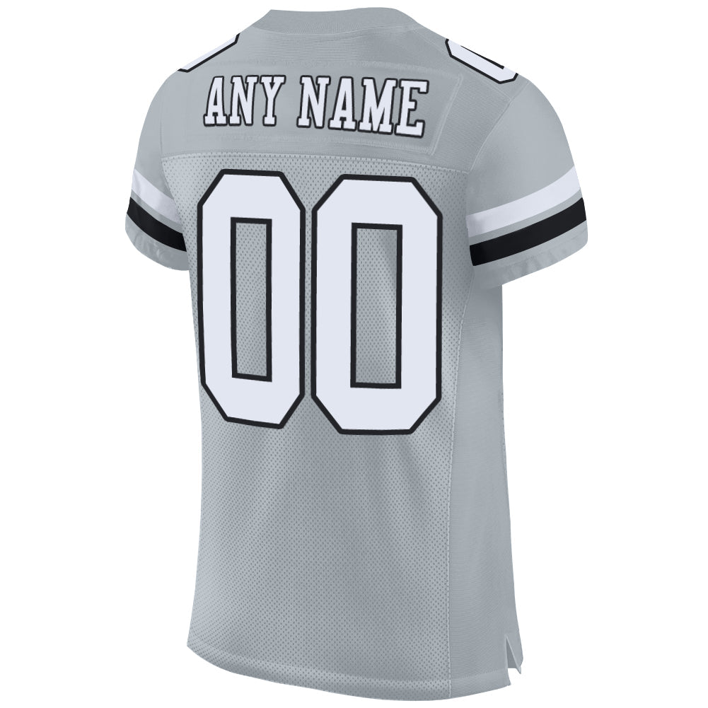 Custom Silver White-Black Mesh Authentic Football Jersey - Sky-Custom
