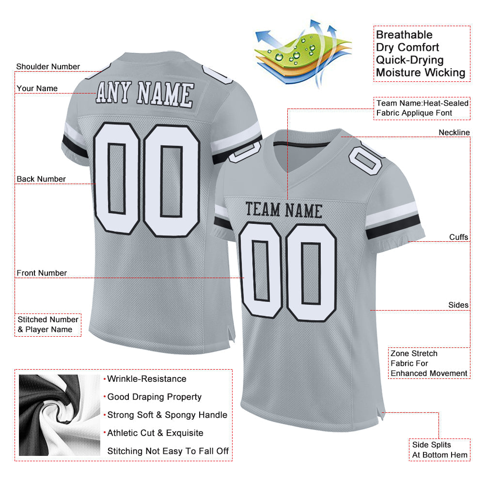 Custom Silver White-Black Mesh Authentic Football Jersey - Sky-Custom