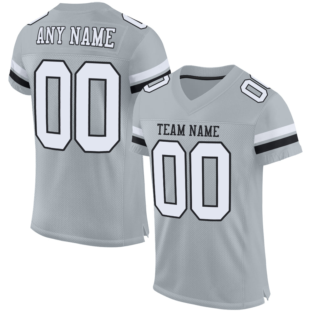 Custom Silver White-Black Mesh Authentic Football Jersey - Sky-Custom