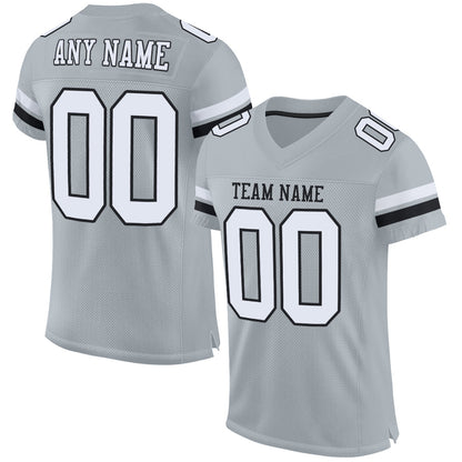 Custom Silver White-Black Mesh Authentic Football Jersey - Sky-Custom