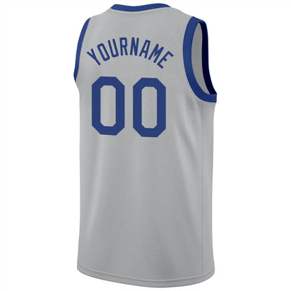Custom Gray Royal-Red Round Neck Rib-Knit Basketball Jersey - Sky-Custom