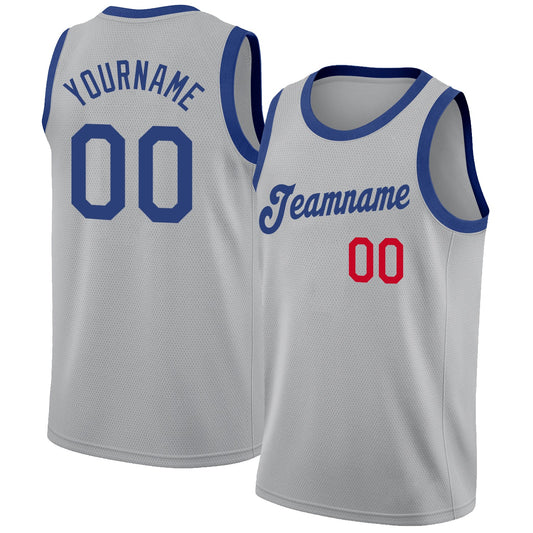 Custom Gray Royal-Red Round Neck Rib-Knit Basketball Jersey - Sky-Custom