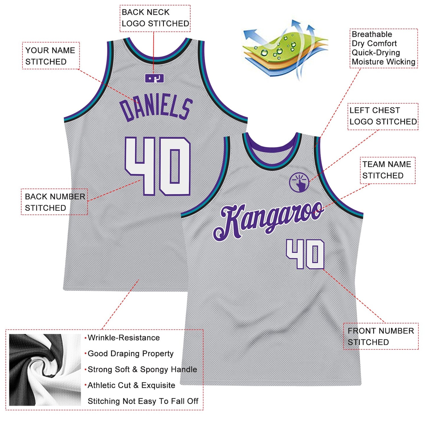 Custom Gray White-Purple Authentic Throwback Basketball Jersey - Sky-Custom