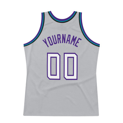 Custom Gray White-Purple Authentic Throwback Basketball Jersey - Sky-Custom