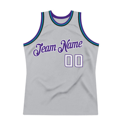 Custom Gray White-Purple Authentic Throwback Basketball Jersey - Sky-Custom