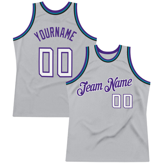 Custom Gray White-Purple Authentic Throwback Basketball Jersey - Sky-Custom