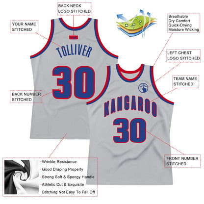 Custom Gray Royal-Red Authentic Throwback Basketball Jersey - Sky-Custom