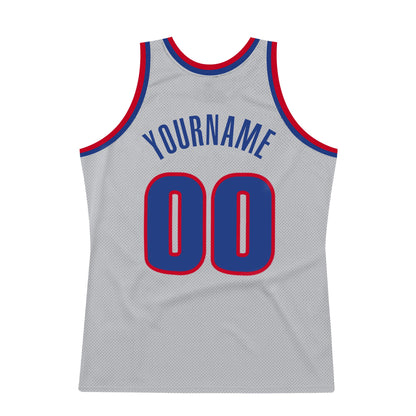 Custom Gray Royal-Red Authentic Throwback Basketball Jersey - Sky-Custom