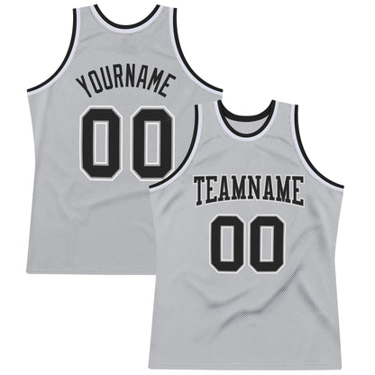 Custom Gray Black-White Authentic Throwback Basketball Jersey - Sky-Custom
