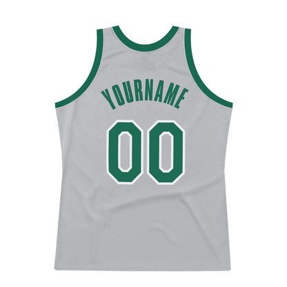 Custom Gray Kelly Green-White Authentic Throwback Basketball Jersey - Sky-Custom