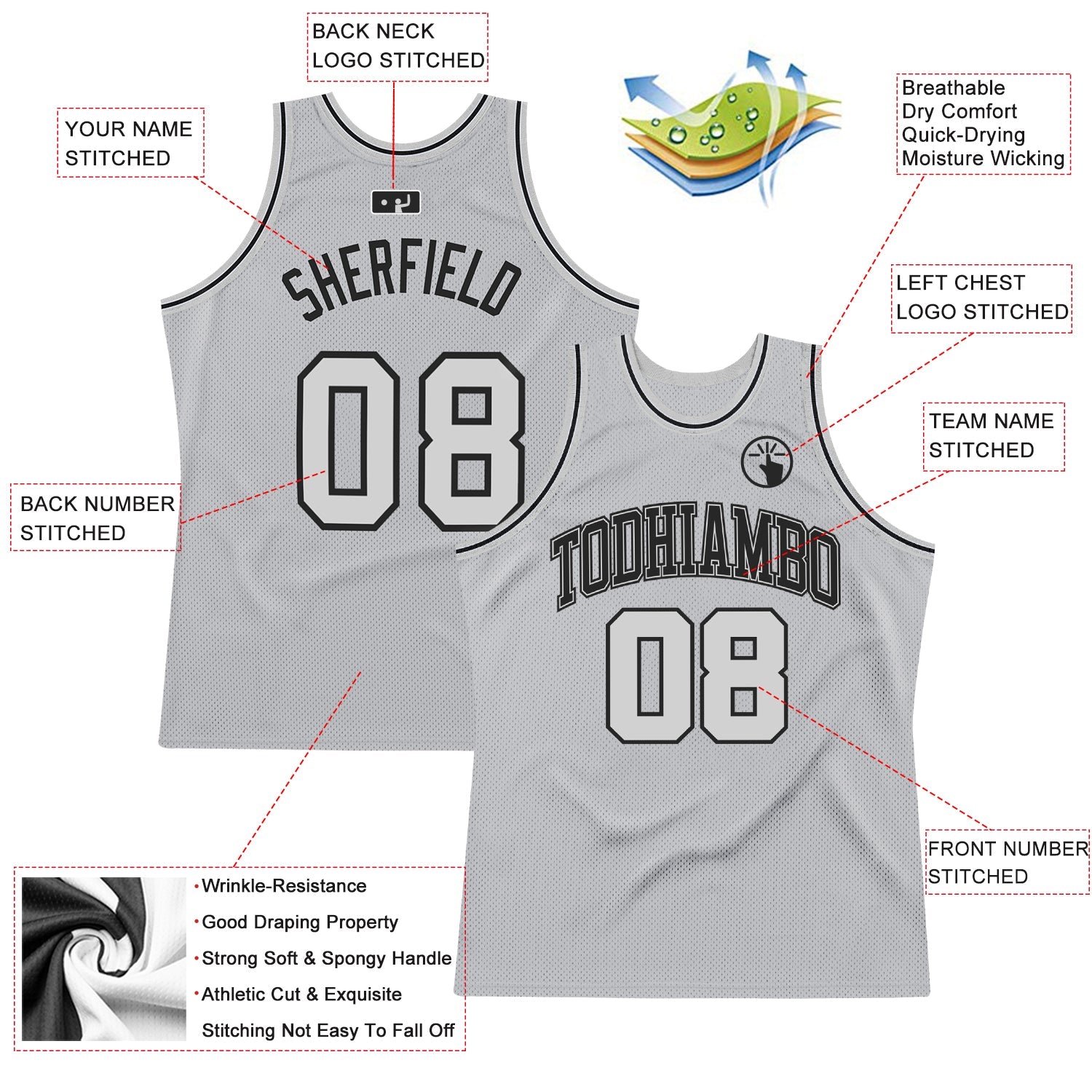 Custom Gray Gray-Black Authentic Throwback Basketball Jersey - Sky-Custom