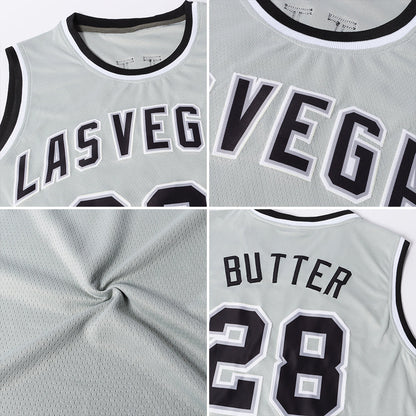 Custom Gray Steel Gray-Black Authentic Throwback Basketball Jersey - Sky-Custom