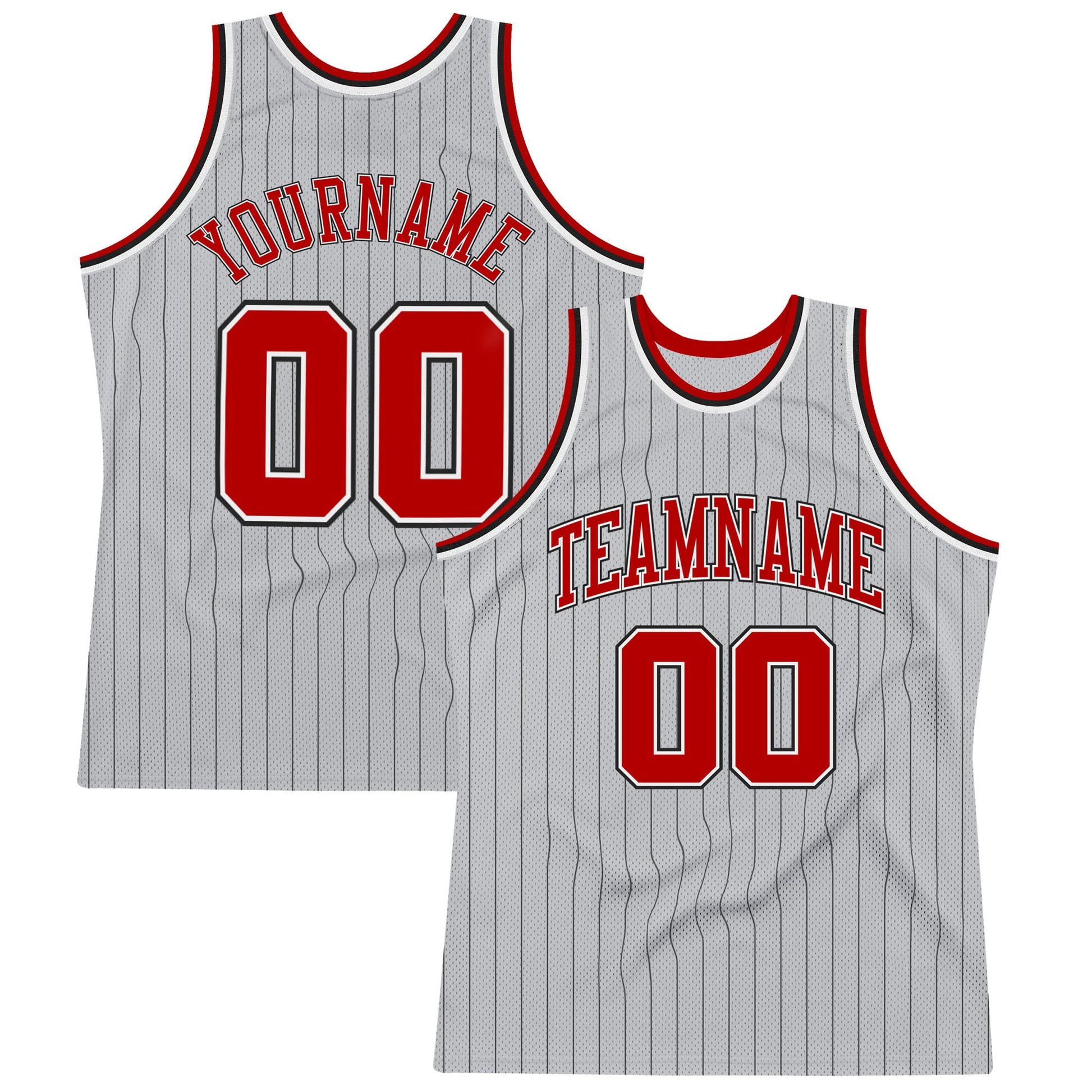 Custom Gray Black Pinstripe Red-White Authentic Basketball Jersey - Sky-Custom