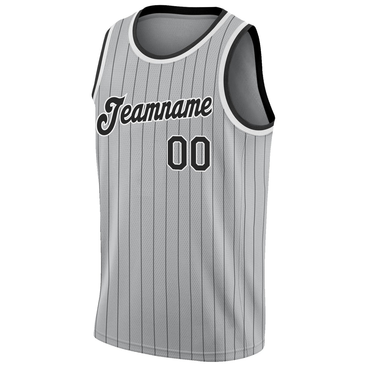 Custom Gray Black Pinstripe Black-White Authentic Basketball Jersey - Sky-Custom