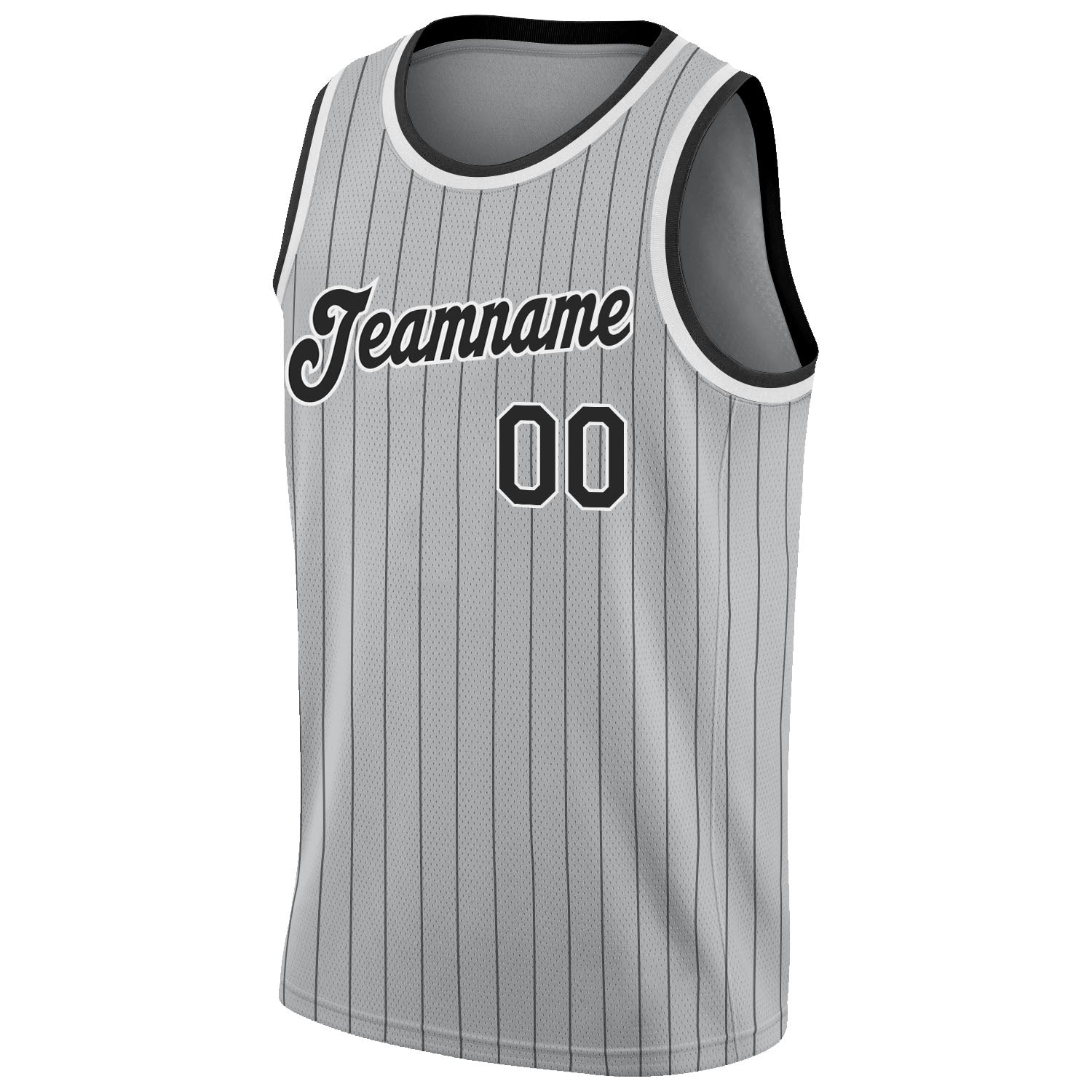 Custom Gray Black Pinstripe Black-White Authentic Basketball Jersey - Sky-Custom