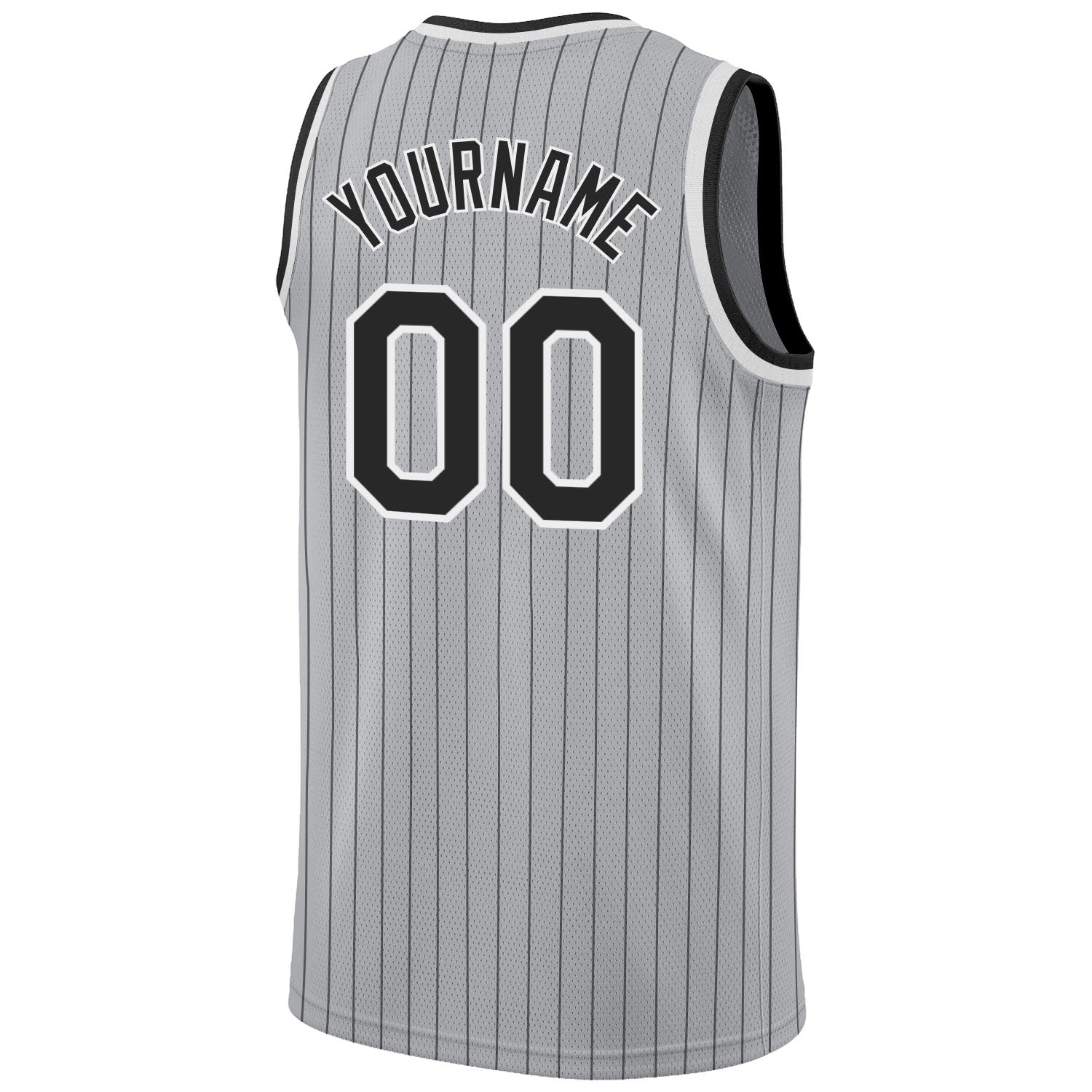 Custom Gray Black Pinstripe Black-White Authentic Basketball Jersey - Sky-Custom