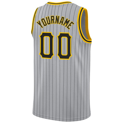 Custom Gray Black Pinstripe Black-Gold Authentic Basketball Jersey - Sky-Custom