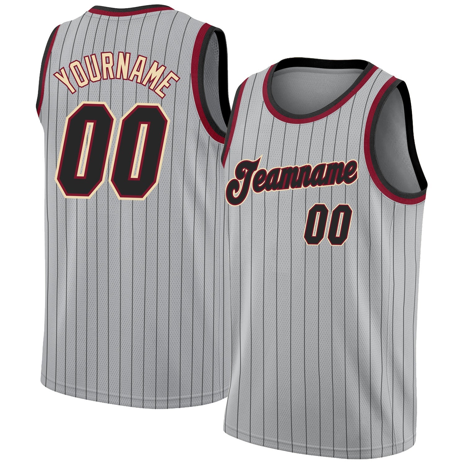 Custom Gray Black Pinstripe Black-Maroon Authentic Basketball Jersey - Sky-Custom