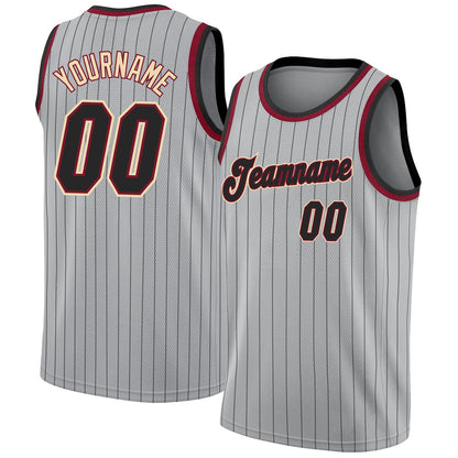 Custom Gray Black Pinstripe Black-Maroon Authentic Basketball Jersey - Sky-Custom
