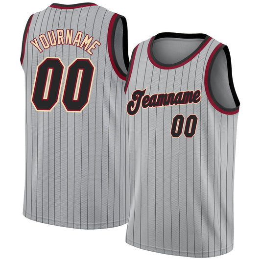 Custom Gray Black Pinstripe Black-Maroon Authentic Basketball Jersey - Sky-Custom