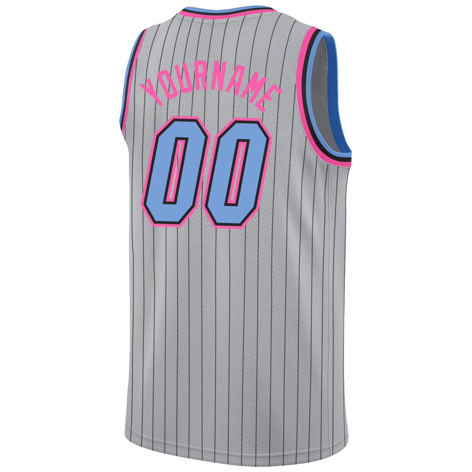 Custom Gray Black Pinstripe Light Blue-Pink Authentic Basketball Jersey - Sky-Custom