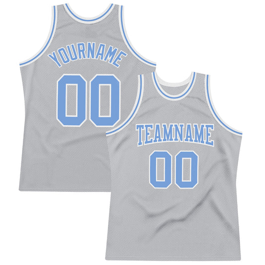 Custom Gray Light Blue-White Authentic Throwback Basketball Jersey - Sky-Custom