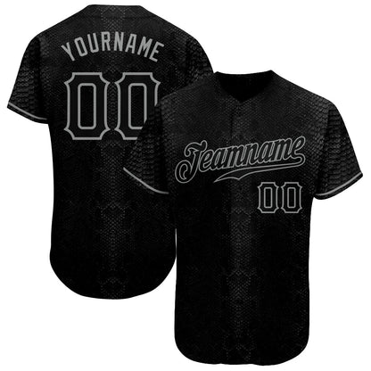 Custom Black Snakeskin Black-Gray 3D Pattern Design Authentic Baseball Jersey - Sky-Custom