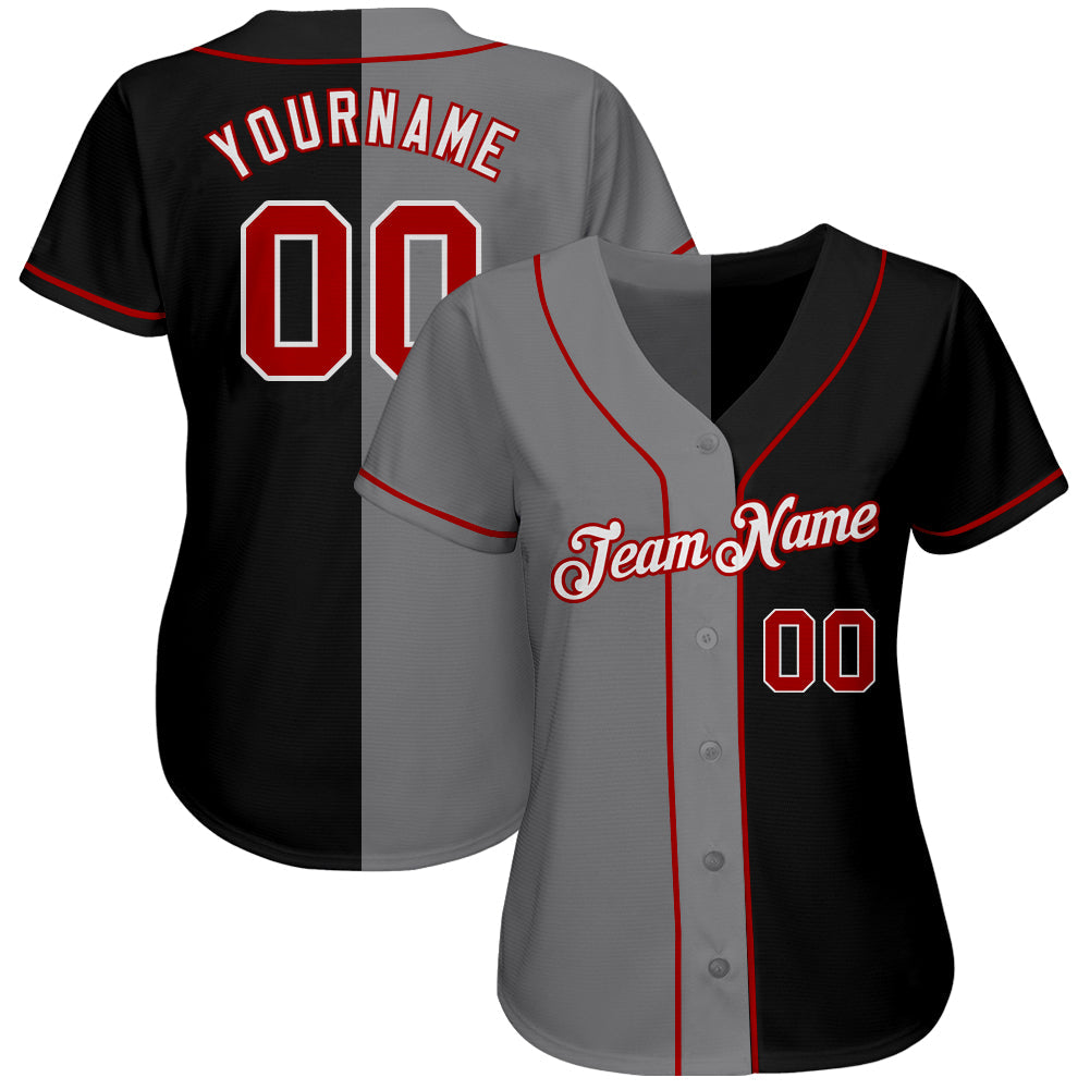 Custom Black Red-Gray Authentic Split Fashion Baseball Jersey - Sky-Custom