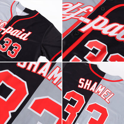 Custom Black Red-Gray Authentic Split Fashion Baseball Jersey - Sky-Custom