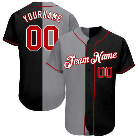 Custom Black Red-Gray Authentic Split Fashion Baseball Jersey - Sky-Custom