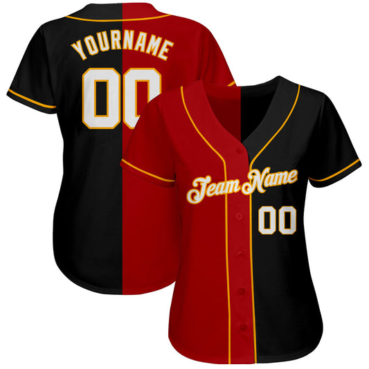 Custom Black White-Red Authentic Split Fashion Baseball Jersey - Sky-Custom