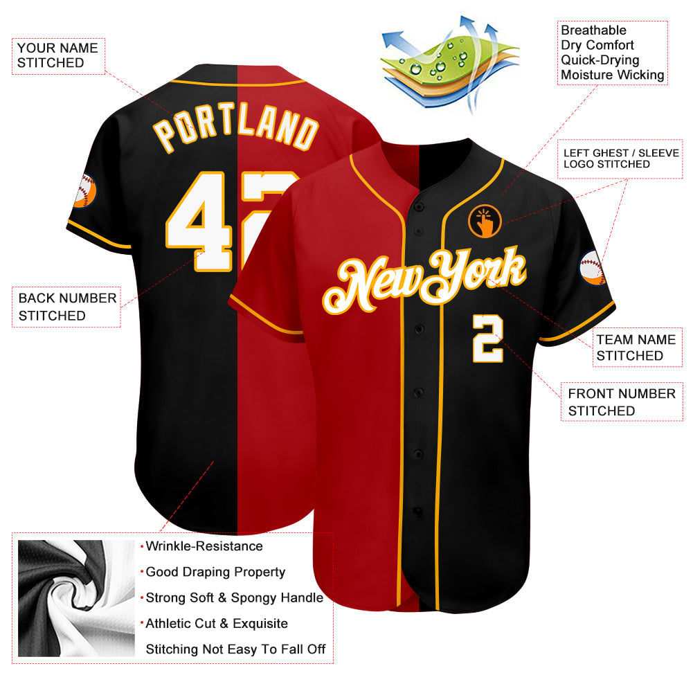 Custom Black White-Red Authentic Split Fashion Baseball Jersey - Sky-Custom