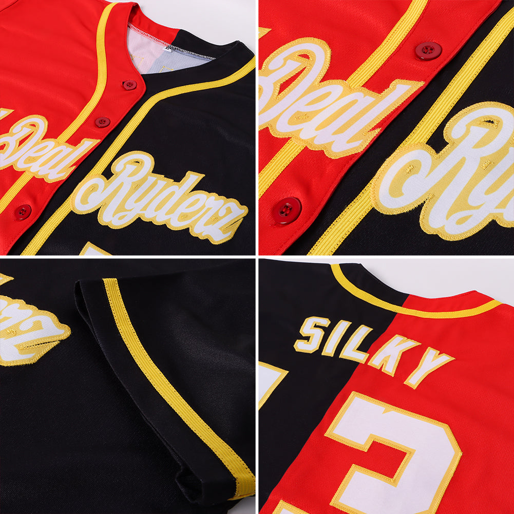 Custom Black White-Red Authentic Split Fashion Baseball Jersey - Sky-Custom