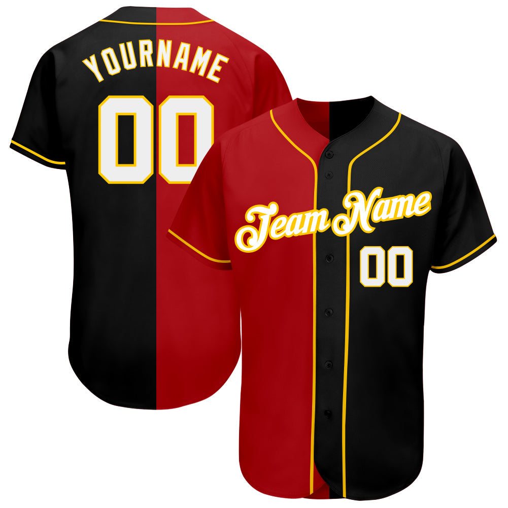 Custom Black White-Red Authentic Split Fashion Baseball Jersey - Sky-Custom