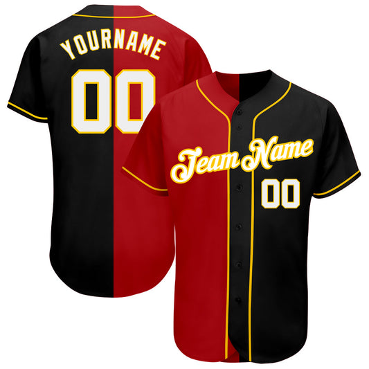 Custom Black White-Red Authentic Split Fashion Baseball Jersey - Sky-Custom