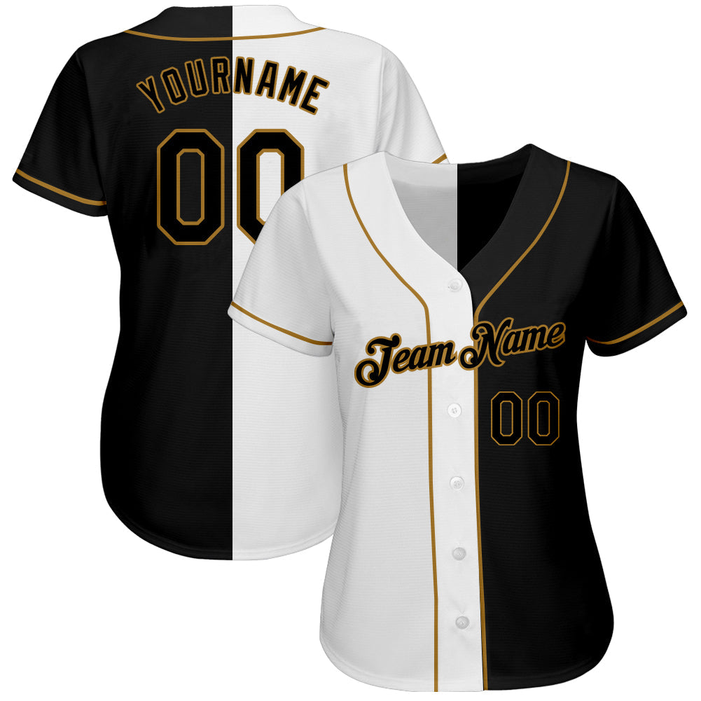 Custom White-Black Old Gold Authentic Split Fashion Baseball Jersey - Sky-Custom